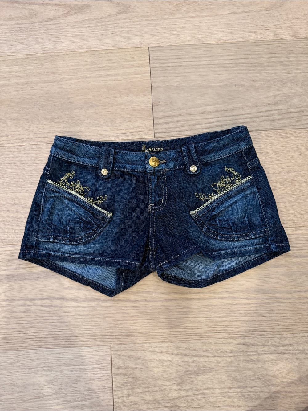 Marciano Dark Indigo Denim Embroidered Jean Shorts - Picture 1 of 7